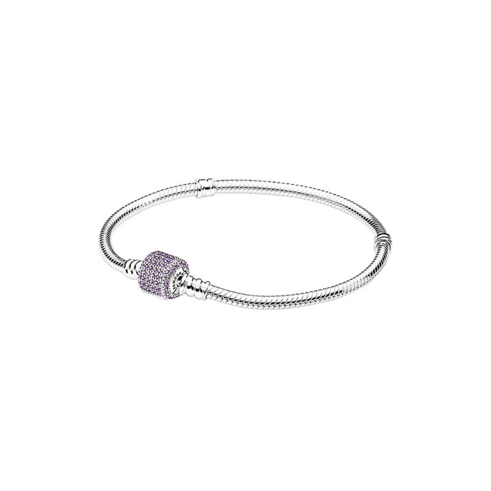 Pandora Signature Clasp Silver Cz Charm Bracelet